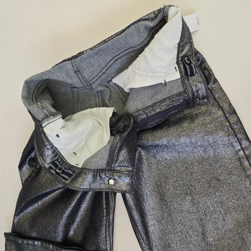 Gap Kids Low Stride Metallic Wide Leg Girls Size 16 Denim Jeans Adjustable Waist